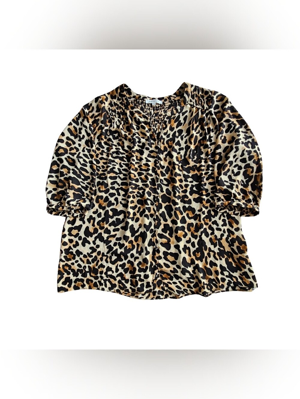 Rose & Olive Womens Plus Size 1X Leopard Print Peasant Top